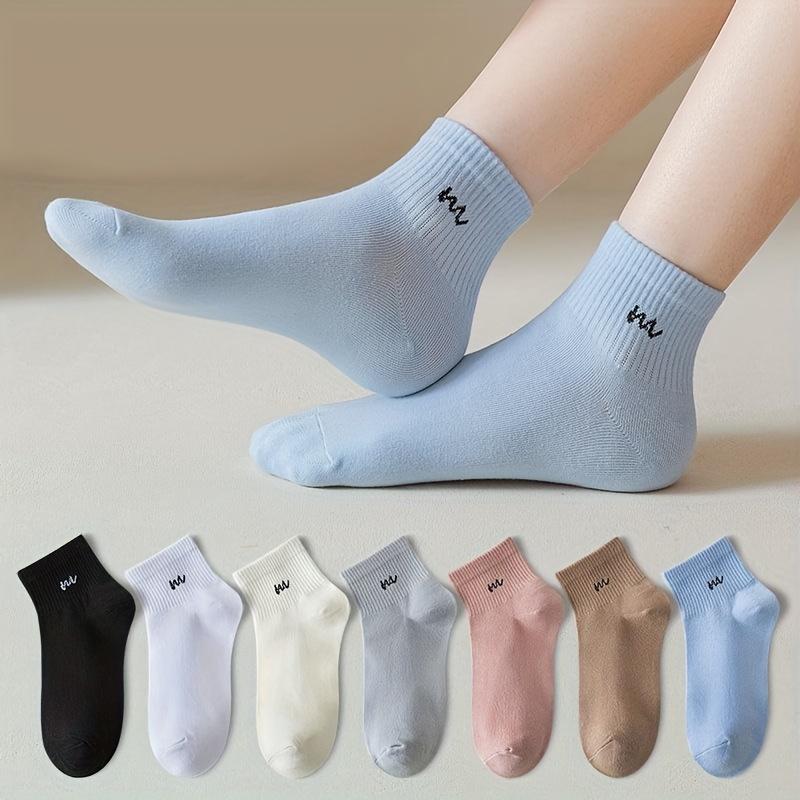 7 Pairs Letter Print Socks Comfy & Breathable Sports Short Socks Women's Stockings & Hosiery Soft & Comfy All-match Short Socks