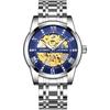 Men's Luxury Skeleton Watch Silver Stainless Steel Automatic Waterproof Luminous Diamond Roman Dial