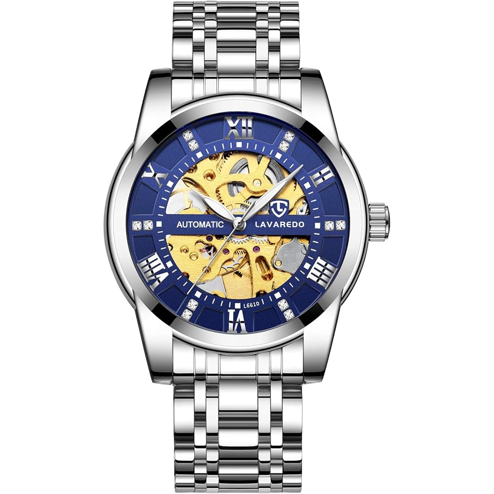 Men s Luxury Skeleton Watch Silver Stainless Steel Automatic Waterproof Luminous Diamond Roman Dial