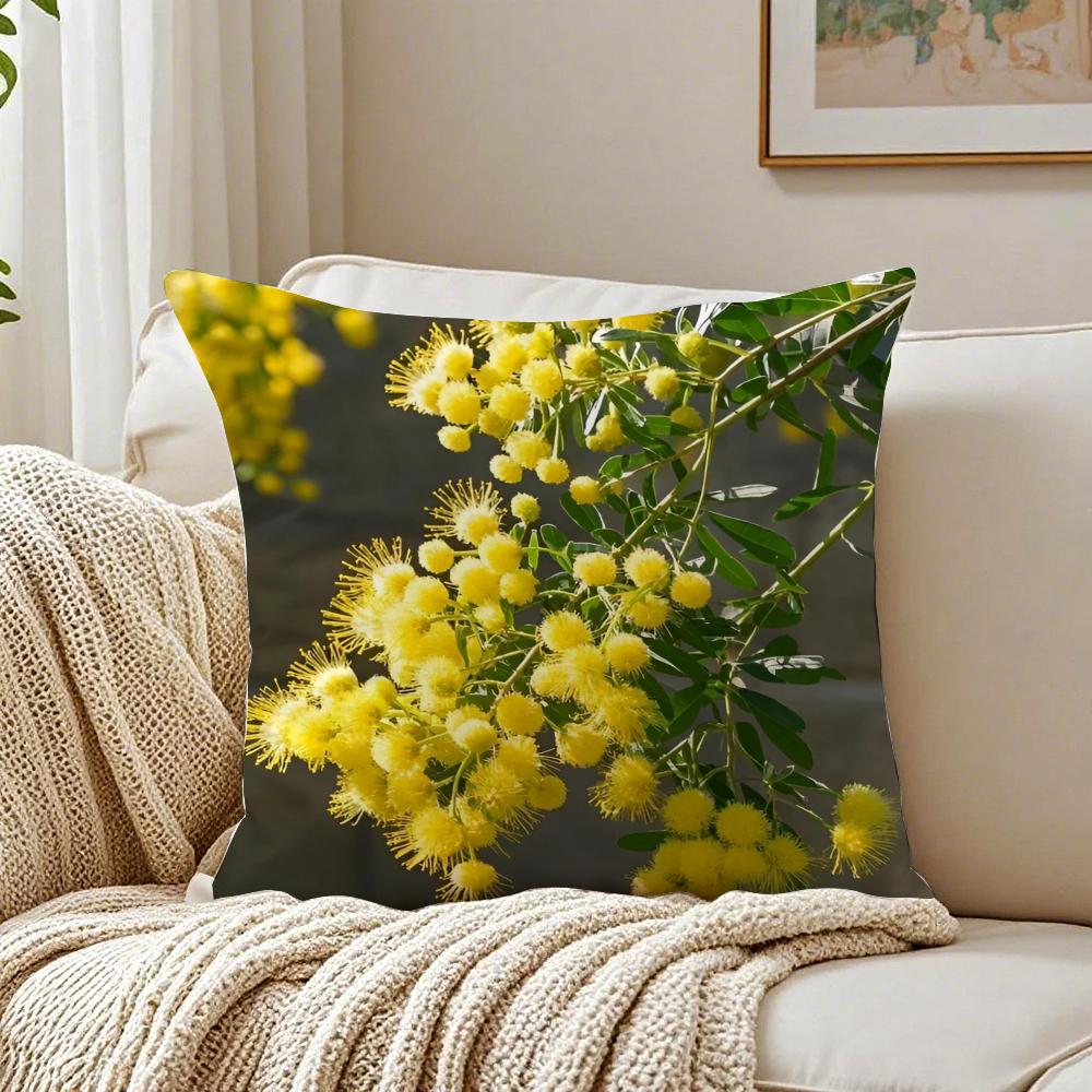 Beautiful Spring Prints Acacia Pycnantha Cushion Cover Pillowcase Antidustmite Living Room Sofa Decor Cushion Room