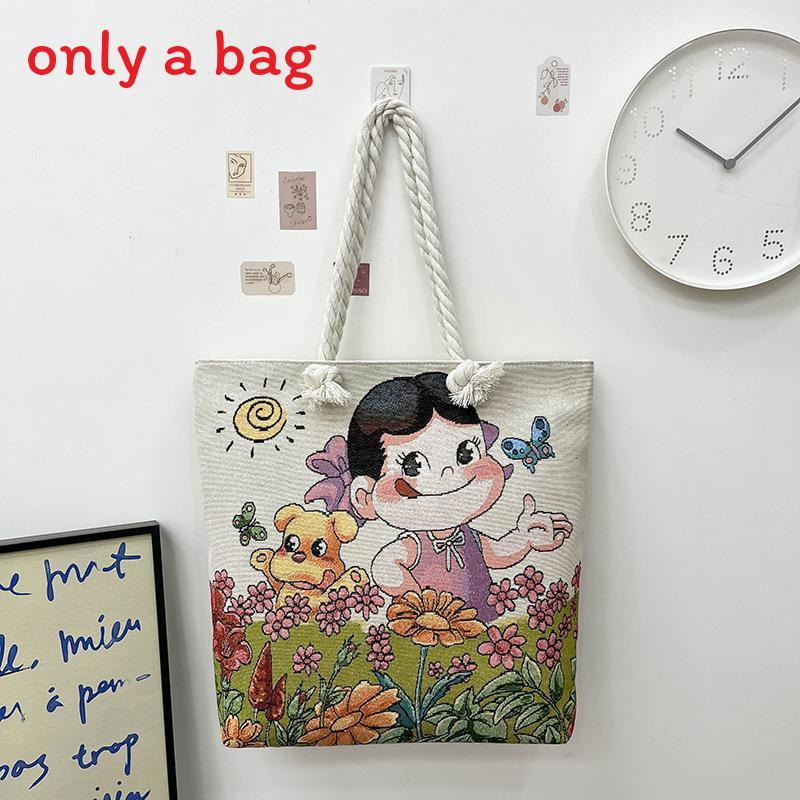 Canvas Embroidered Shoulder Bag With Large Capacity For Casual Daily Use