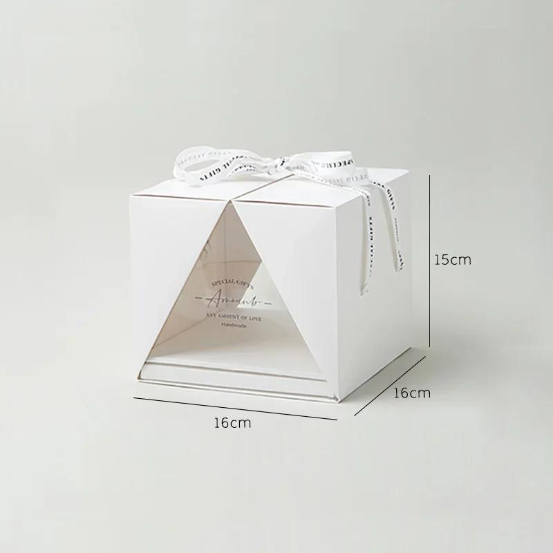 1 Pack 4inch Cake Boxes with Cake Board for Step CakesPortable Handle Transparent Plastic Paper Box Disposable Cake Container