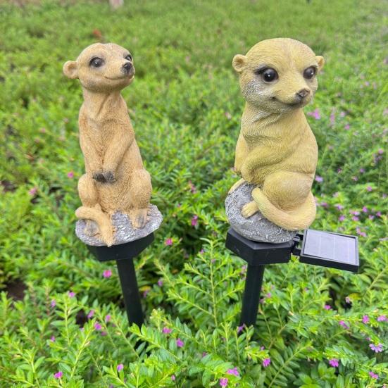 Pastoral Style Courtyard Decor Solar Meerkat Garden Light, Outdoor Waterproof LED Light with Stake, Resin Animal Yard Ornaments Cute Lamp for Walkway