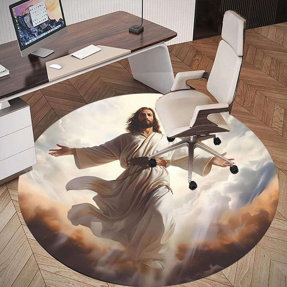 1pc Heavenly Figure, Ascension Round Chair mat Area Rug - Non-Slip, Floor Mat for Office, Bedroom, home decor Christmas Gift p0811047
