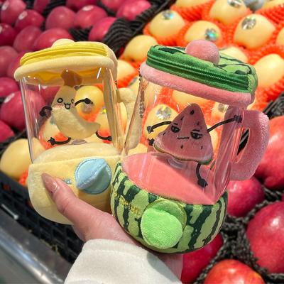 Kreslený odšťavovač na ovocie plyšová hračka melón/pomaranč/banán prívesky na tašku mixér hračka sťahovacia šnúrka rotujúce plyšové kľúčenky