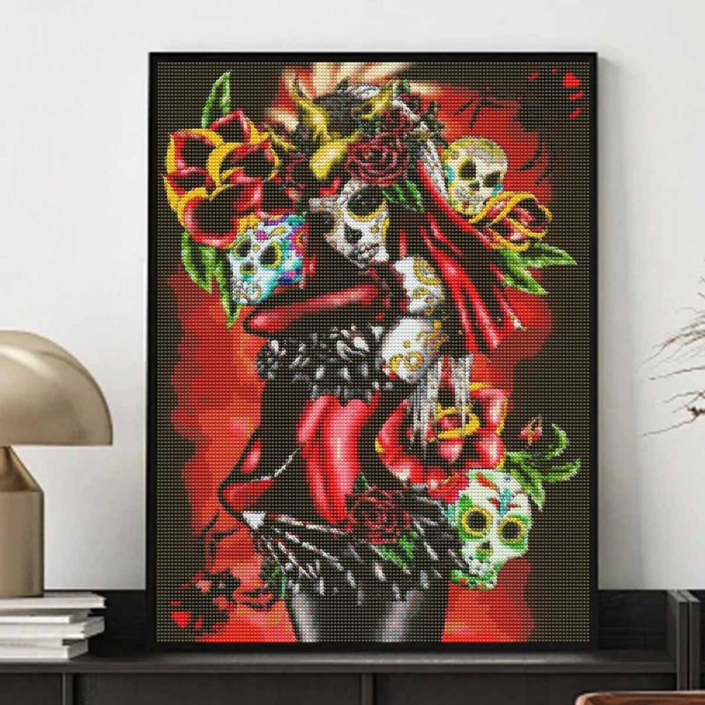 Dia De Los Muertos 5D Diamond Painting Full Round Drill Mosaic Diamond Embroidery Belief in Heart Cross Stitch Kits Home Decor Home Decor