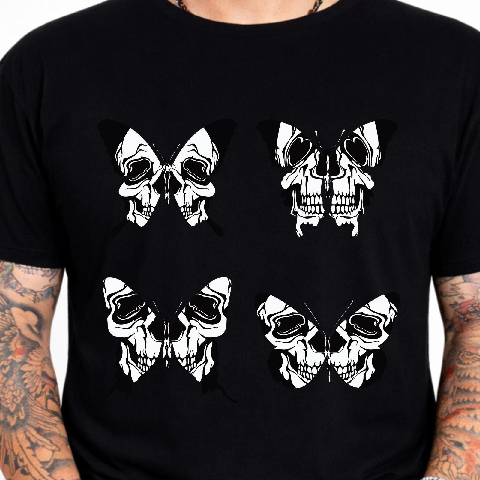 Skull Butterfly Gothic T Shirt Horror Tattoo Alternative Rebel Vintage Gift Tee 2XL