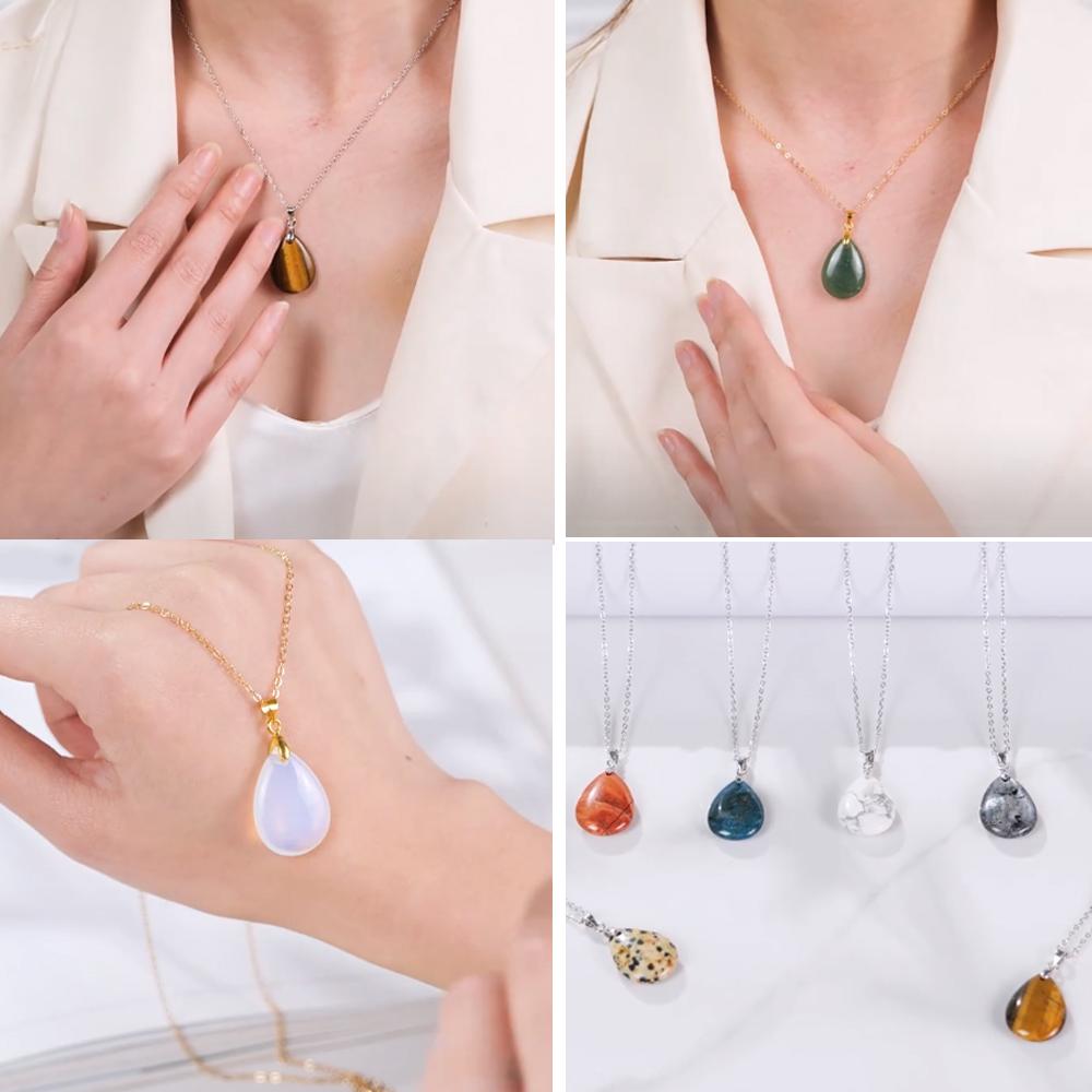 New Fashion Natural Stone Crystal Pendant Teardrop Simple Pendant Necklace Earrings Making Jewelry With Chain Collar