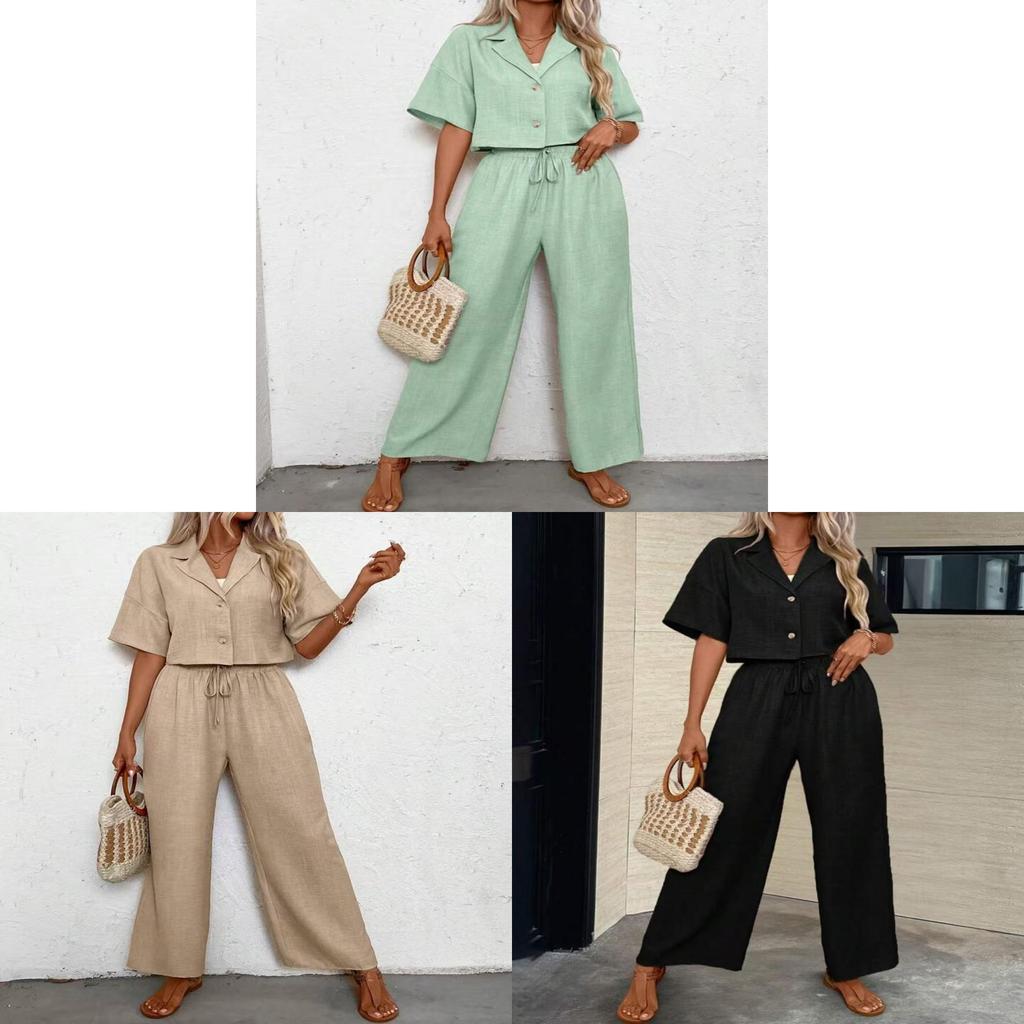 Elegant Plain Color Twopiece Suit With Splicing Design For Women Casual Office Wear