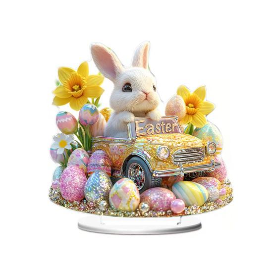 Easter 2D Bunny Acrylic Ornament Eggs Rabbit Table Sign Home Living Room Holiday Party Tabletop Animal