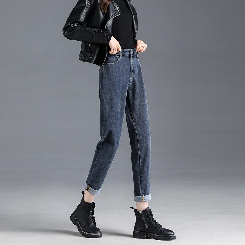 2022 herbst Winter Neue Lose freizeit Harajuku Elastische Hose Hohe Taille Jeans Women'sHarem Hosen retro Gerade Papa Hosen