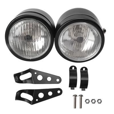 Universal Motorcycle 8.5in Iron Front Double Twin Round Headlight Lamp(Double Black and White)