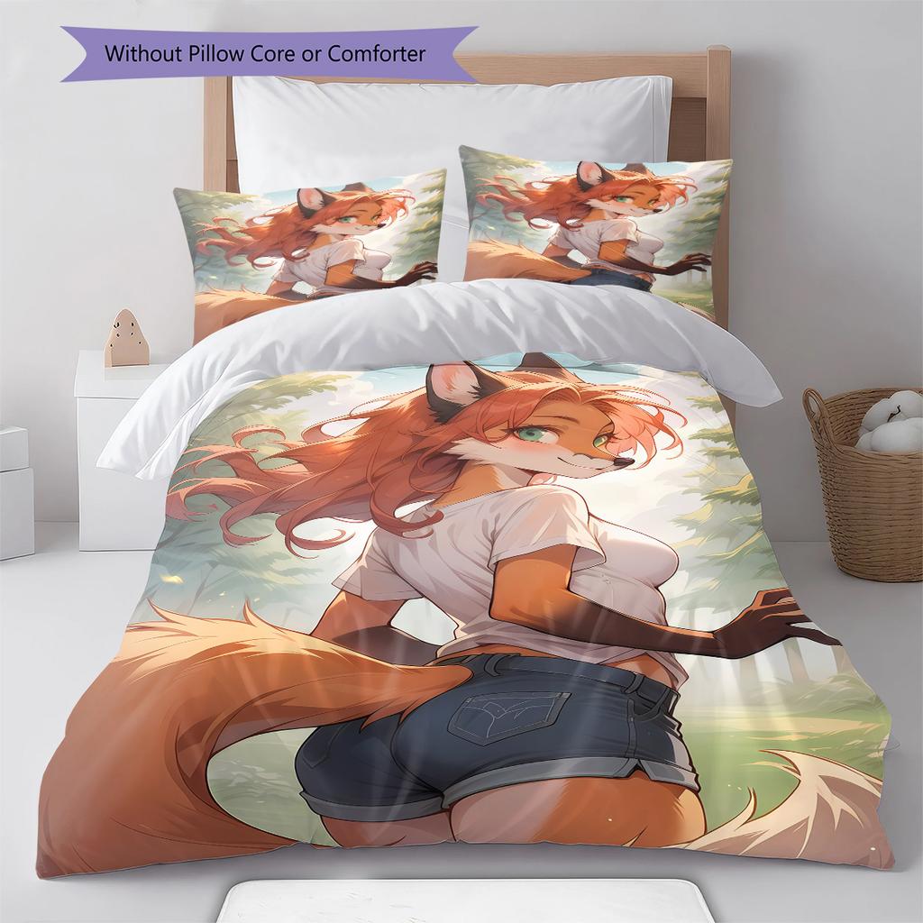 Anime Pattern Bedding Quilt Set Quilt Cover Pillowcase Home Decoration Birthday Gift (1 * Duvet Cover + 2 * Pillowcase, Without Core)