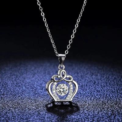New Real Moissanite Crown Pendant Necklace VVS1 D Color Pure S925 Sterling Silver 18K Gold Plated Fine Jewelry Gift for Women