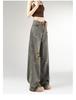 Retro Ripped Straight Jeans Women's Autumn New Design Sense Versatile Loose High Waist Wide Leg Trousers