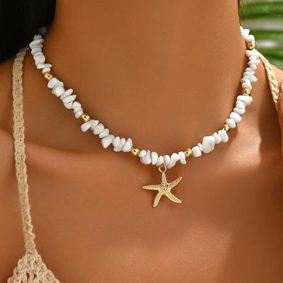 Collier Naturel Perles Coquillages Pendentif Coquillage Bijoux Inspirés de l'Océan Choker Convient aux Femmes Fête de Vacances Quotidien