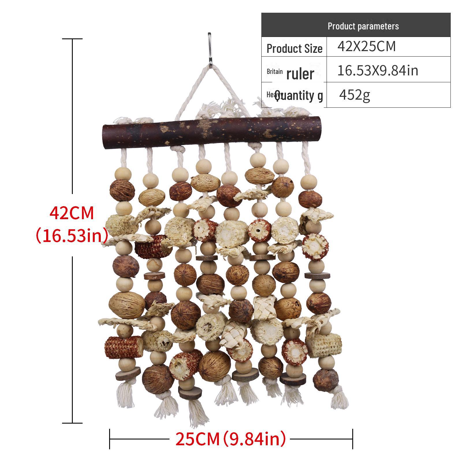 

Натуральна дерев яна жувальна іграшка для папуги ара великого розміру з тканиною, що розривається фруктами