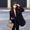 Women's 2025 Korean Double-Breasted Coffee Brown Blazer - Loose Fit, Street Style, Trendy Casual Suit