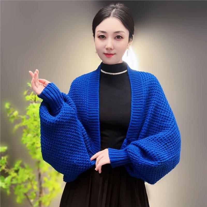 

Кардиган с длинным рукавом в стильную вафельную вязку приталенного силуэта, теплая вязаная шаль для осенне-зимней моды, трендовая и универсальная шаль, верхняя одежда Size: One Size синий