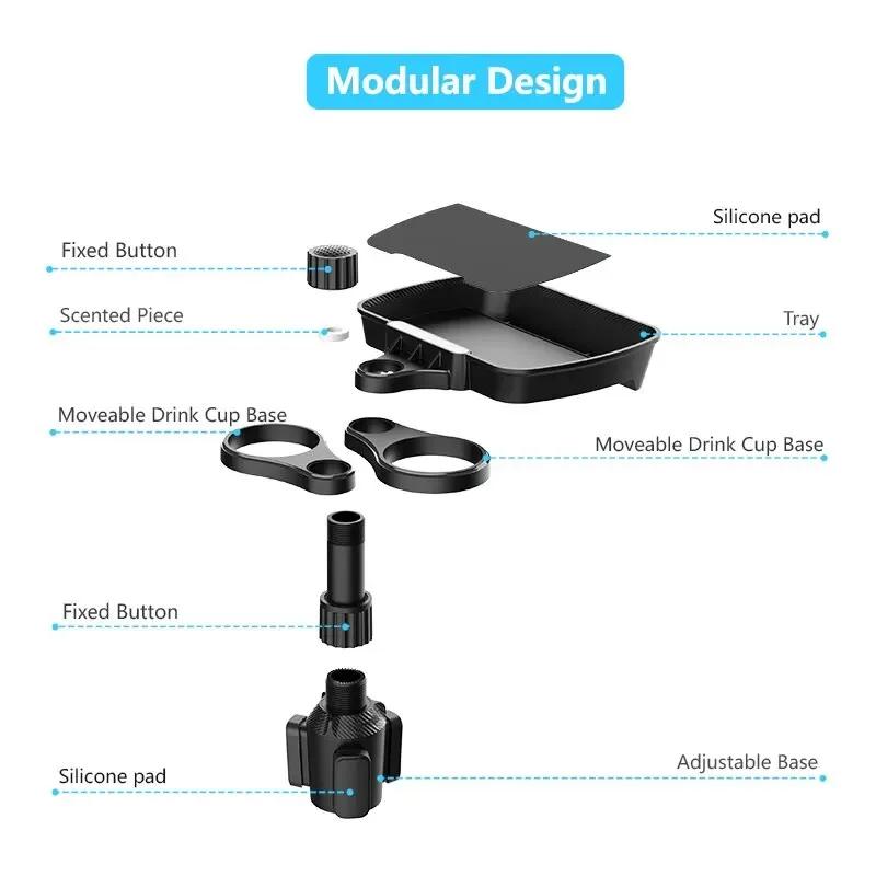Dobbelt Koppholder Ekspander Justerbar for 360° Roterende Multifunksjonell Bilstol Koppholder Snackbrett Drikkeholder