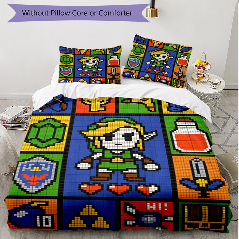 3pcs Duvet Cover Set (1*Duvet Cover + 2*Pillowcase, Without Core), The Legend of Zelda Print Soft All‑Season Bedding Set, Home Bedroom Decor Gift