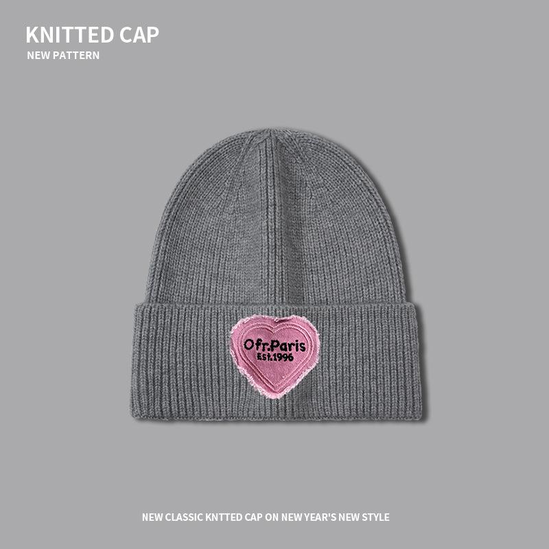 Big head circumference cartoon love plush hat, thickened warm ear protection in autumn and winter, small wool cold hat