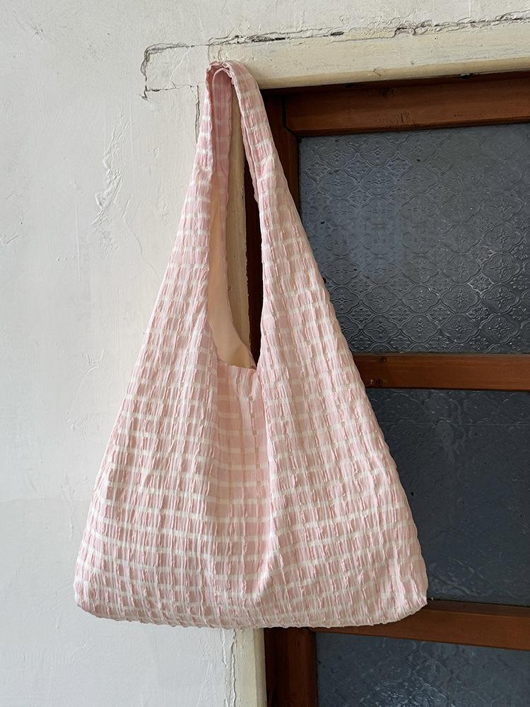 

Японская ретро клетчатая холщовая сумка женская 2025 новая большая вместительная на плечо сумка-тоут в стиле колледжа сумка под мышкой розовый