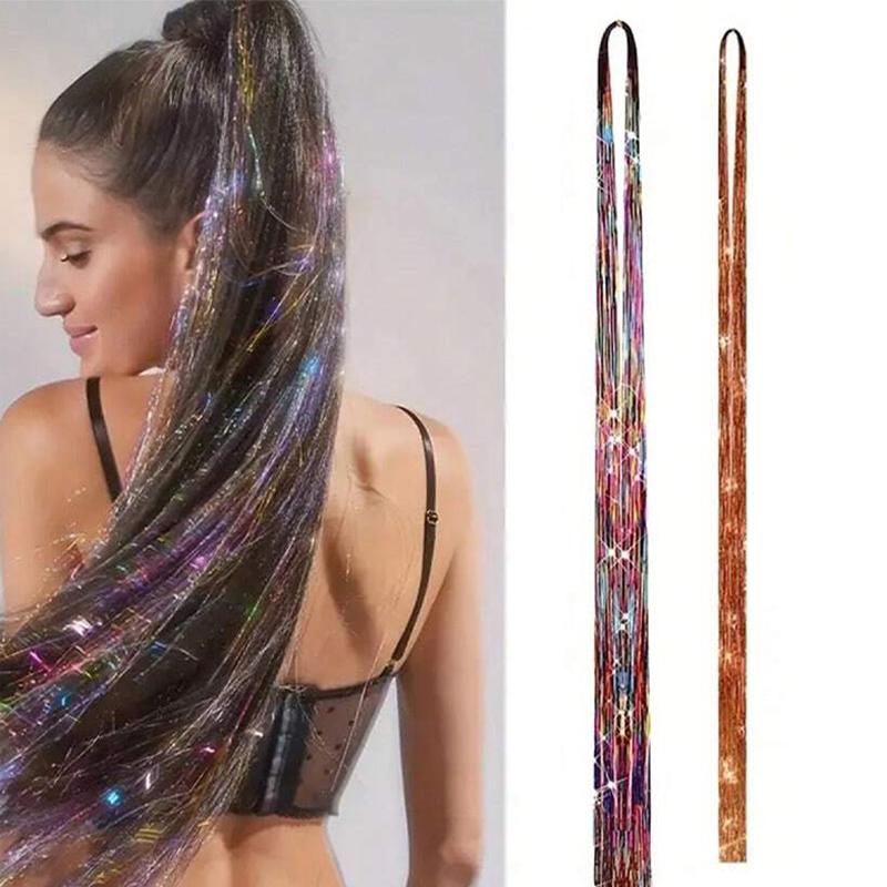 Colorful Wig Extensions, Gold Wire Strips, Rainbow Extensions, Sparkling Braided Hair Ropes, Synthetic Wigs for Party Use