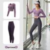 Autumn Quick-Dry Yoga Suit with Chest Pads - Seamless Slimming Long Sleeve Top for Women