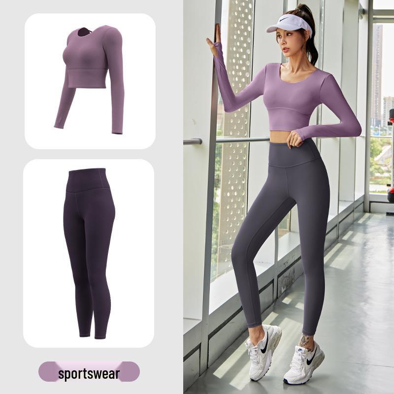 Autumn Quick-Dry Yoga Suit with Chest Pads - Seamless Slimming Long Sleeve Top for Women