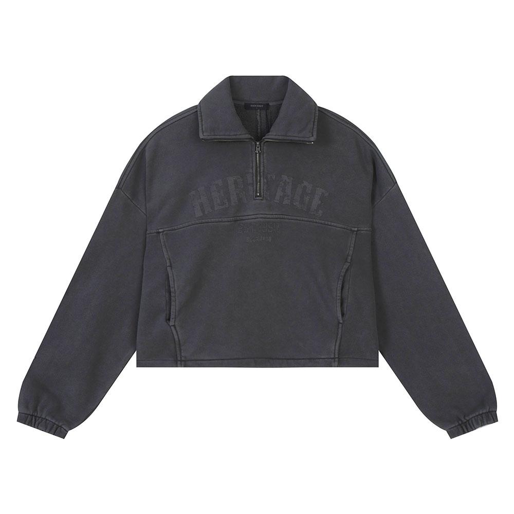 Burkeru Women S Dyed Crop Half Zip Dark Grey Dark Grey_F