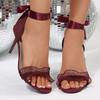 Fashion Fashion Lace Thin High Heels Wedding Sandals Women 2025 Summer Riband Ankle Strap Sandals Woman Sexy Wine Red Sandals