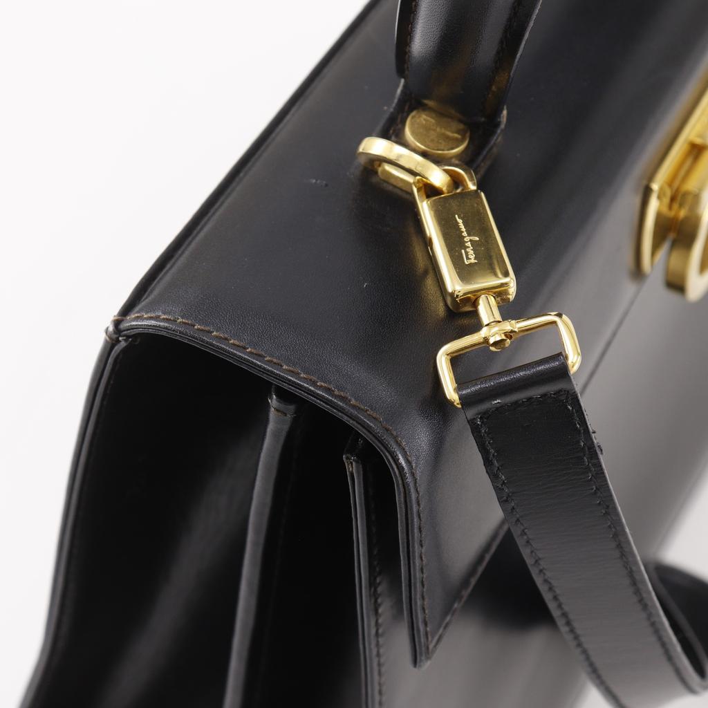 Salvatore Ferragamo Gancini Handbag O21.2181 2WAYShoulder black Calfskin Women Used