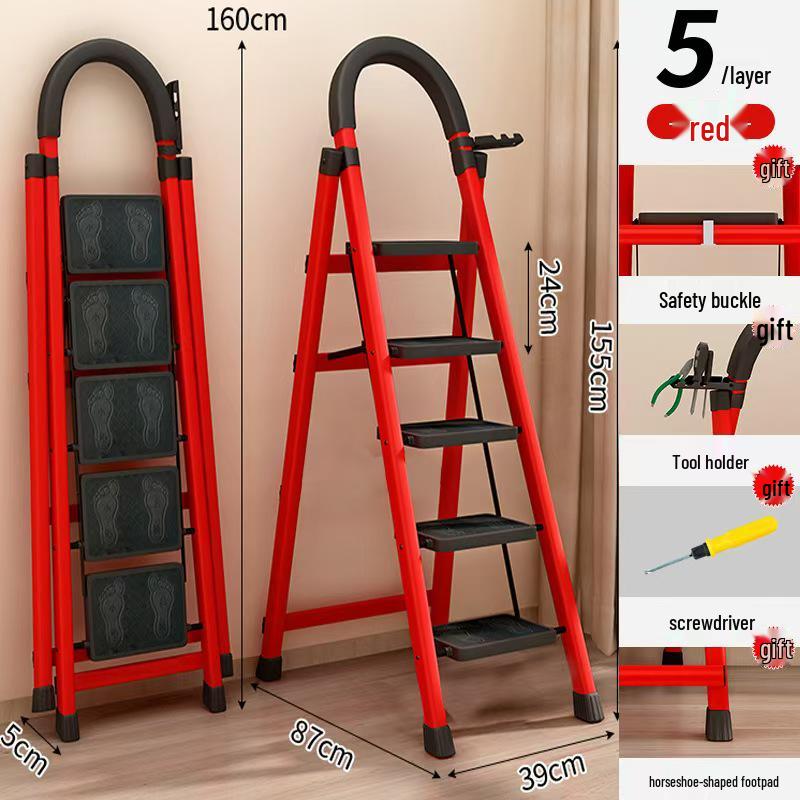 

Компактна складана телескопічна драбина з вуглецевої сталі - 4/5 сходинок, конструкція ялинка для використання в приміщенні