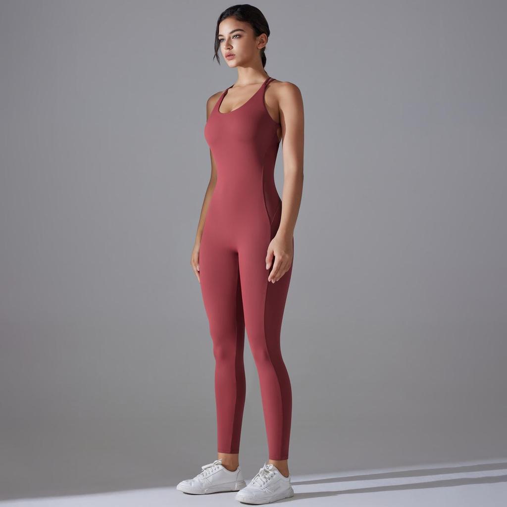 Euro-American Ruched Hip-Lift Yoga Jumpsuit: Quick-Drying and Beautiful Back Bodycon for Fitness and Running