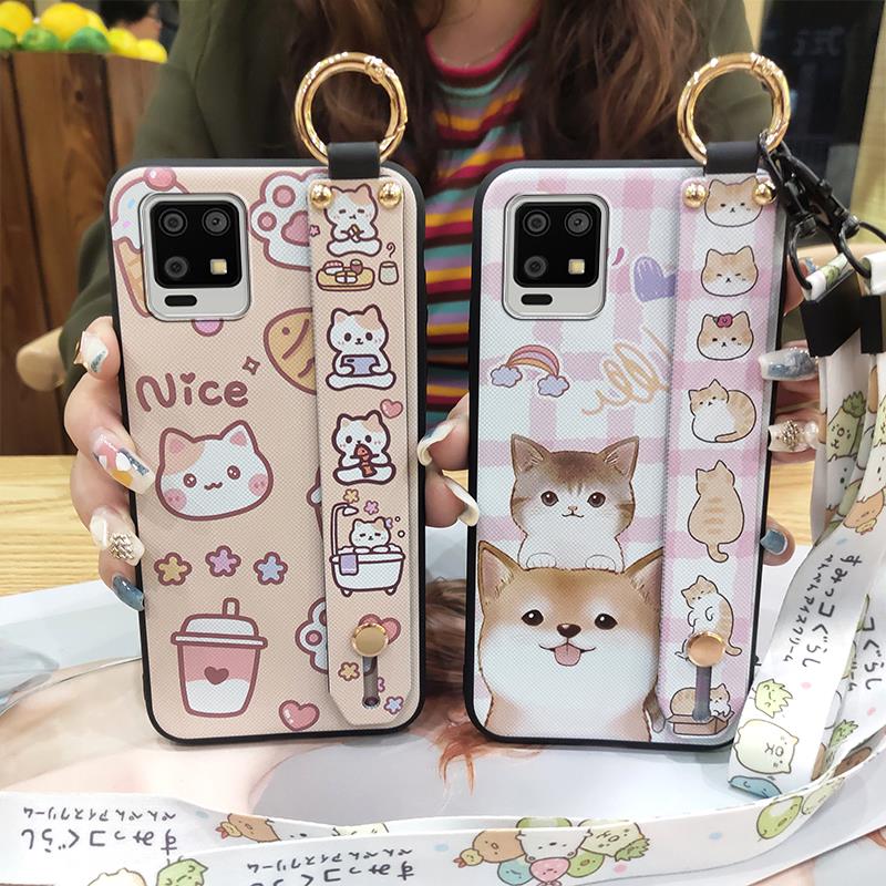 Shockproof Cartoon Phone Case For Sharp Aquos Zero6/Aquos Air Wrist Strap Lanyard Ring Cute Kickstand Soft Case Silicone