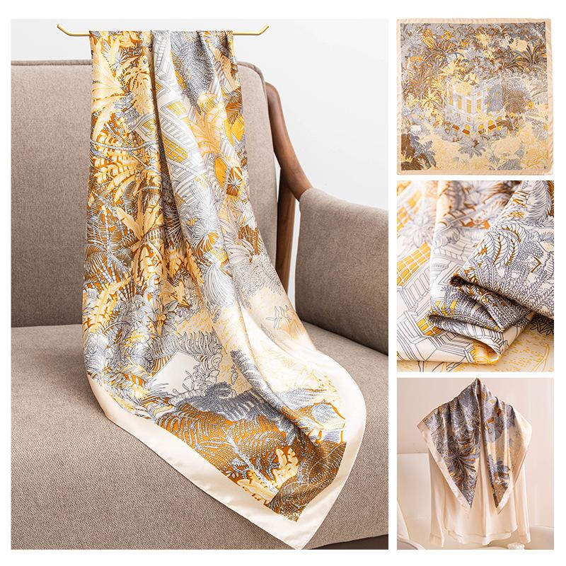 Spring and Summer New Polyester Silk Scarf Square Scarf High-end Simulation Silk Fashion Printed Scarf Women's Bag Small Shawl