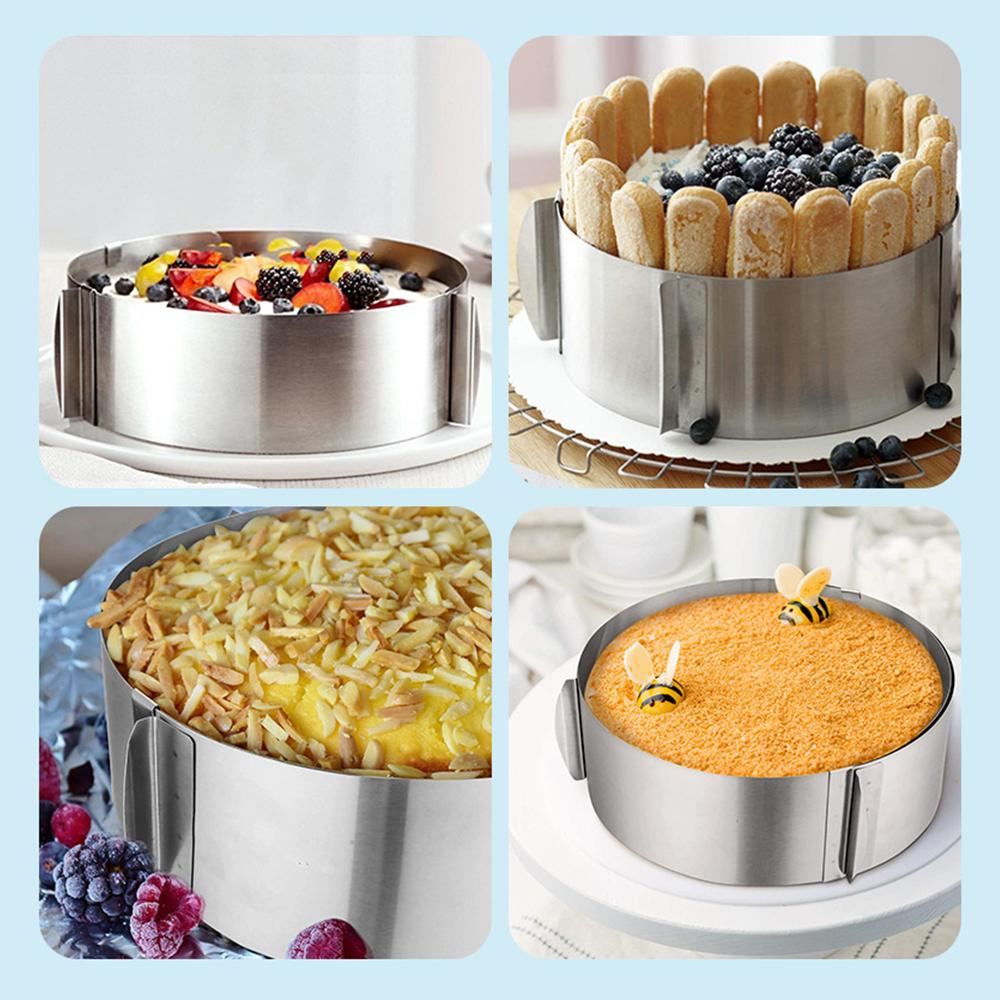 Regulowany pierścień do pieczenia ciasta 430 ze stali nierdzewnej, teleskopowy pierścień do musu, odporny na rdzę z podziałką, 3D, formy do pieczenia ciasta