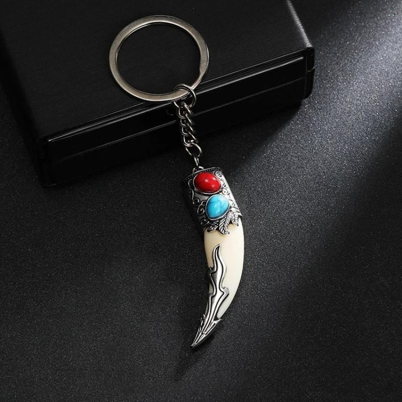 Trendy Wolf Teeth Shaped Pendant Keychain Cool Charm Decorative Accessory For Backpacks Haning Punk Jewelry Gift