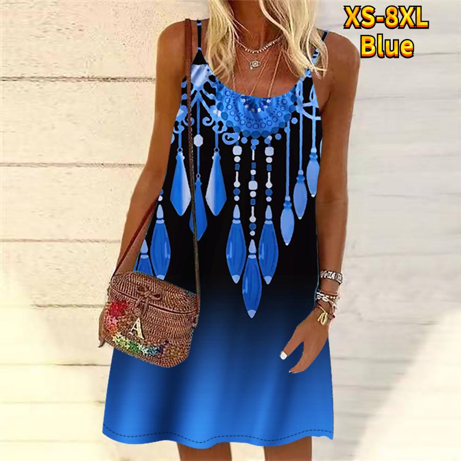 Women Flower Diamond Necklace Print Printed Mini Dress Sleeveless Party Dress Summer Beach Dress Sundress