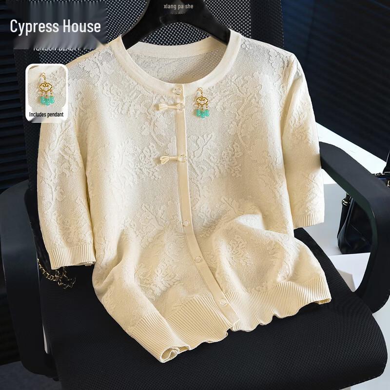 Women s Retro Frog Button Knit Short Sleeve Top S