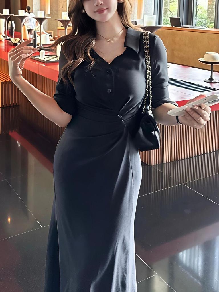 Elegant French Mermaid Shirt Dress for Women - 2025 Spring, Autumn, Winter Collection