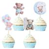 12/24Pcs Cartoon Bear Cupcake Toppers for Kids Baby Boy Girl 1st Birthday Party Cake DIY Decoration Blue Pink Baby Shower Favors