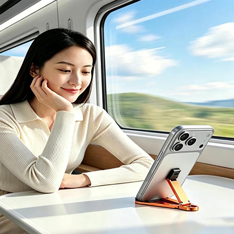 Ultra Slim Metal Folding Phone Stand Adjustable Viewing Angle For Movies Work Travel Desktop Use