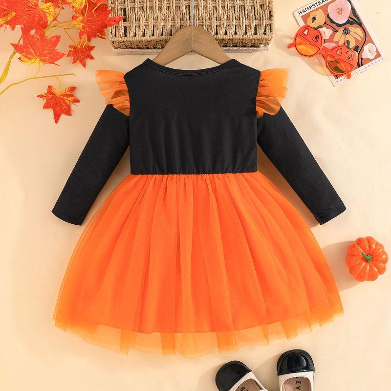 1-5 let Děti Dívky Halloweenská tylová sukně Šaty Vzor kostí Šaty s dlouhým rukávem