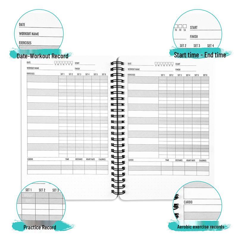 English Daily Fitness Plan & Exercise Check-in A5 Coil Notebook