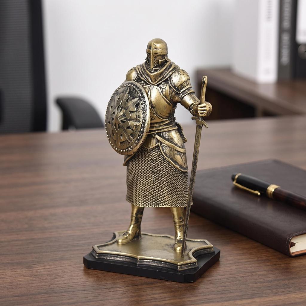 Metallic-LookLook Medieval Knight Figurine Nordic with Buckler