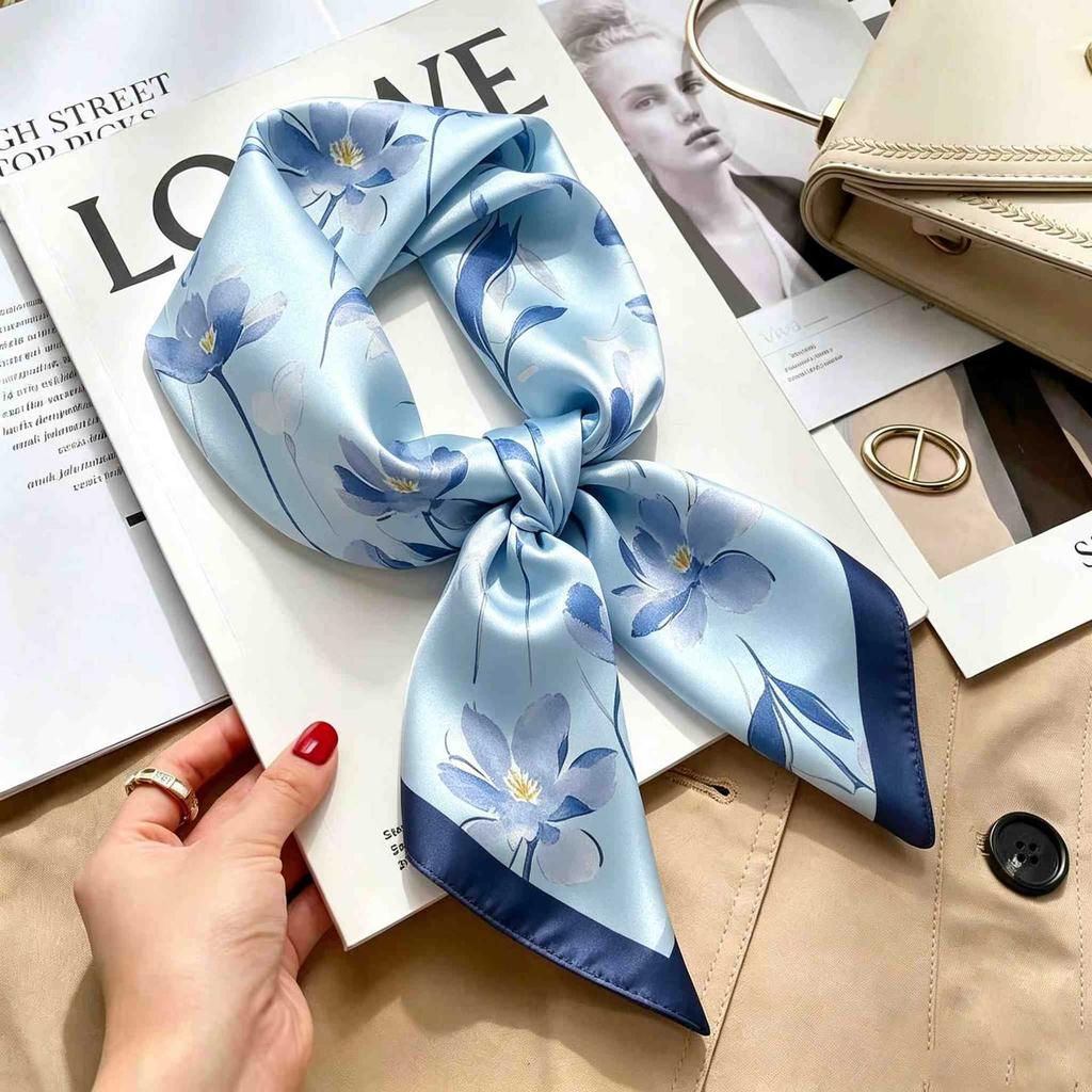 Women's spring and autumn silk scarf temperament versatile thin Internet celebrity Korean version light luxury fashion scarf high-end design small squ
