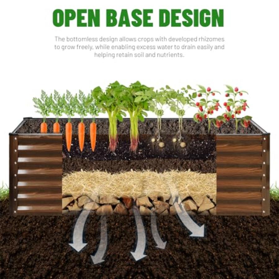6x2x2FT Galvanized Raised Garden Bed Kit Metal Planter Box for Planting Plants Vegetables Brown Durable Rust-Resistant Outdoor