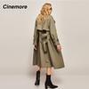 Cinemore Trench Coat for Women Long Windbreaker Jacket Casual Solid Loose Windproof Overcoat Lapel Belted Fashion Chic Lady Coat